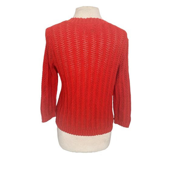 Jones New York Signature Women’s Red Open Knit Button Front Cardigan Sweater 100 - Picture 4 of 9